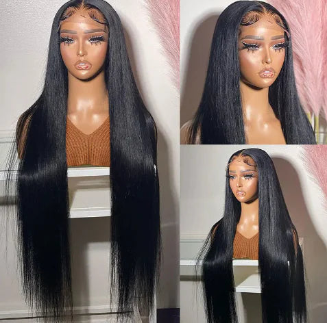 Synthetic Lace Front Black Straight Wig, Real Hair Wig